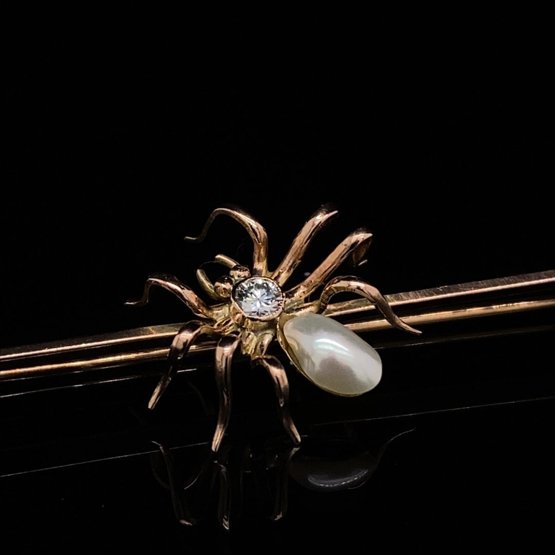 Pearl and Diamond Set Spider Brooch