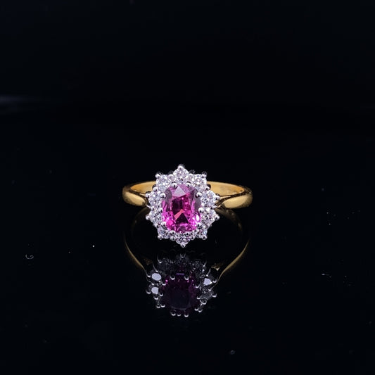 1.32ct Pink Sapphire Diamond cluster ring