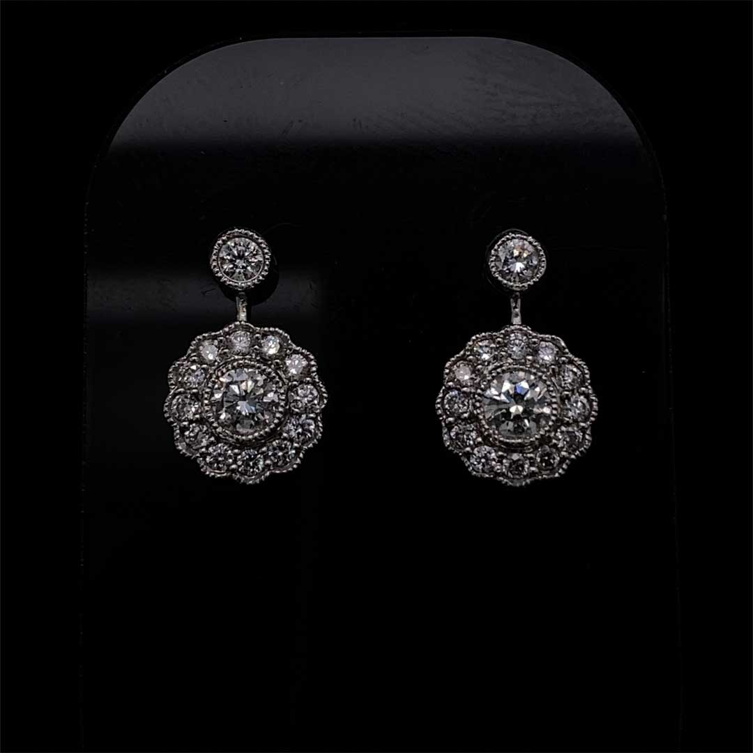 Round Diamond Fancy Cluster Drop Earrings