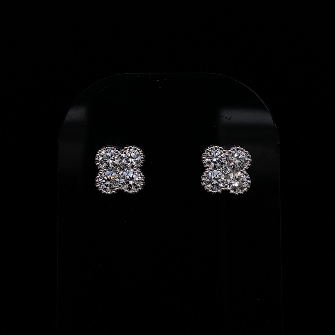 Round Diamond Quatrefoil Stud Earrings