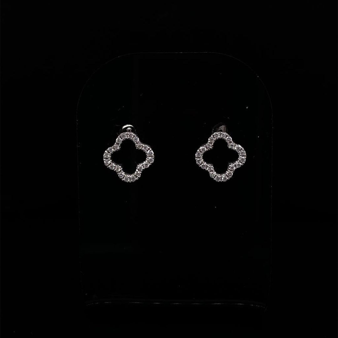 Round Diamond Set Open Quatrefoil Earrings