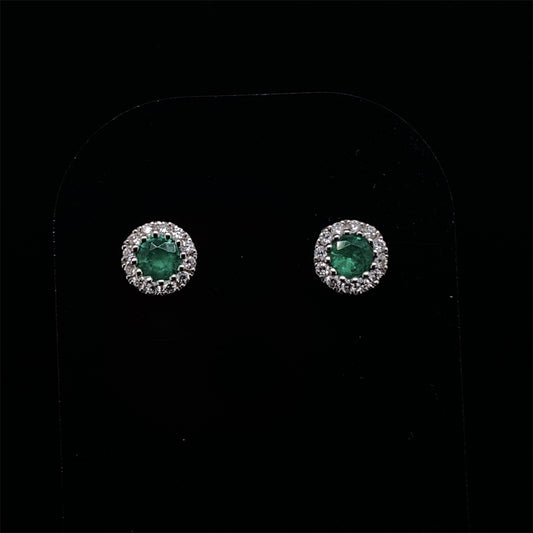 Round Emerald And Diamond Cluster Earrings