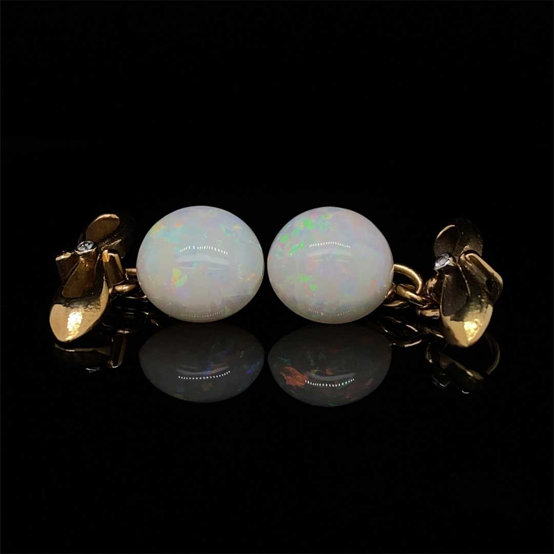 Round Opal and Diamond Set Bow Cufflinks