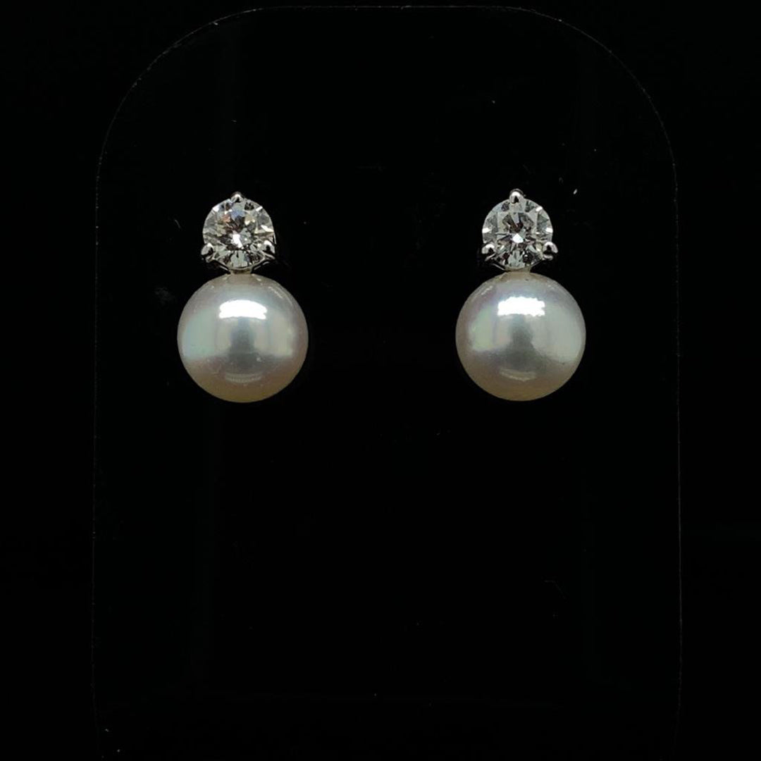 Round Pearl and Diamond Earrings