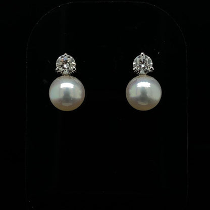 Round Pearl and Diamond Earrings