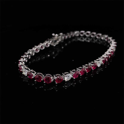 Round Ruby and Diamond Line Bracelet
