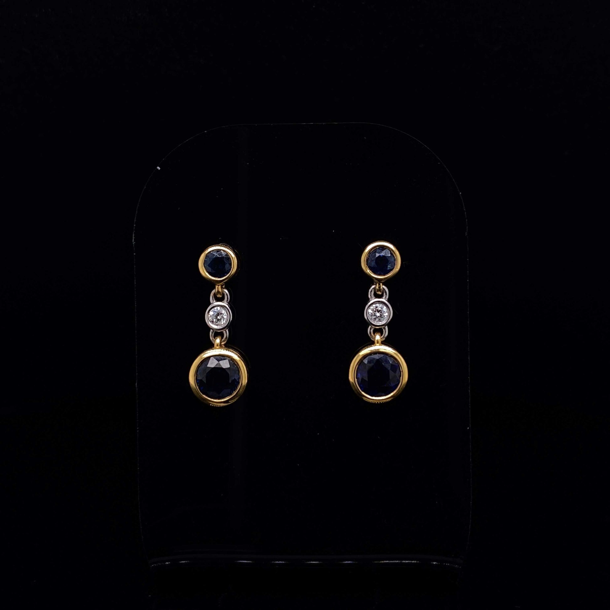 Round Sapphire and Diamond Drop Earrings