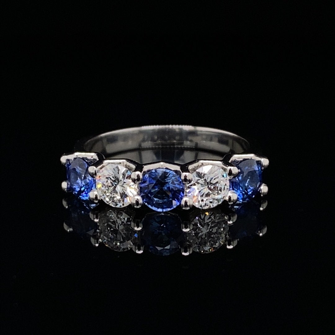 Round Sapphire and Diamond Claw Set Five Stone Ring