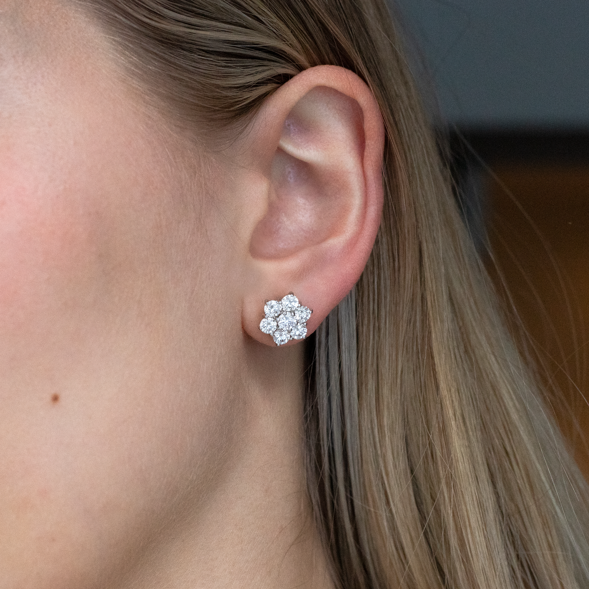 Round diamond cluster deals earrings
