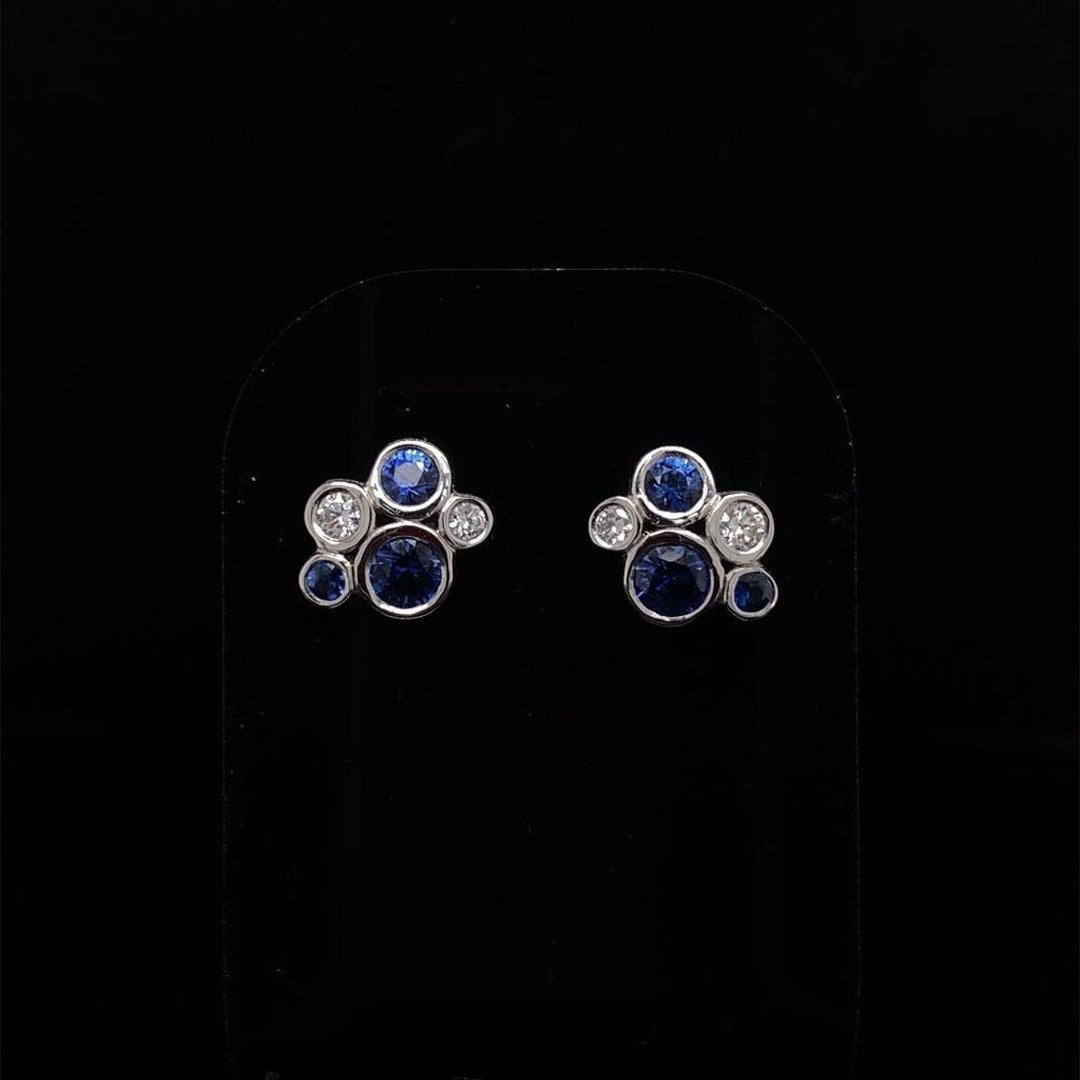 Sapphire and Diamond Bubble Style Cluster Earrings