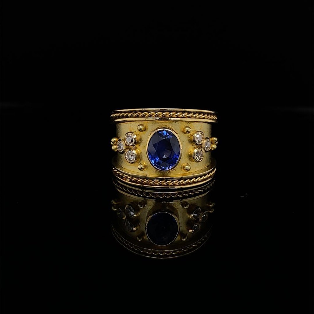Sapphire and Diamond Byzantine Style Dress Ring