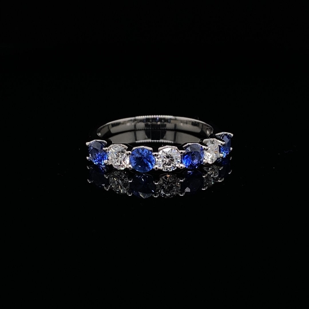 Sapphire and Diamond Claw Set Seven Stone Ring
