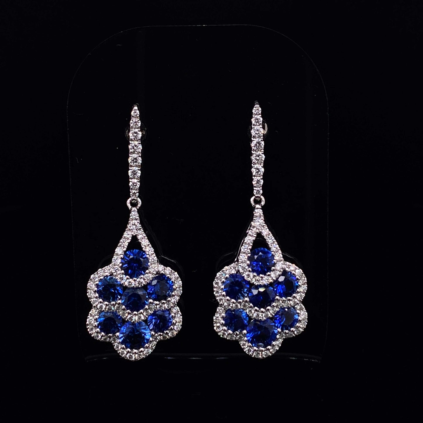 Sapphire and Diamond Fancy Cluster Drop Earrings