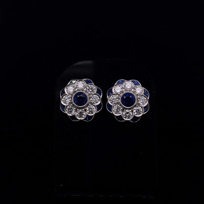 Sapphire and Diamond Fancy Cluster Earrings