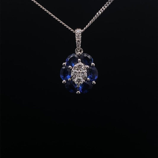 Sapphire and Diamond Flower Cluster Pendant
