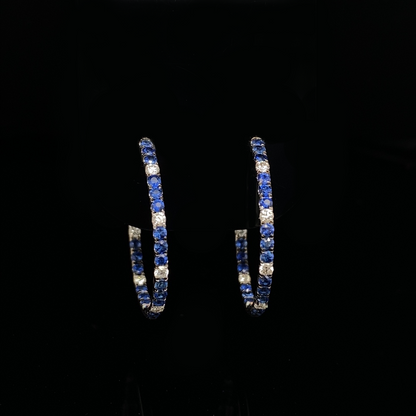 0.94ct Round Sapphire And Diamond Hoop Earrings
