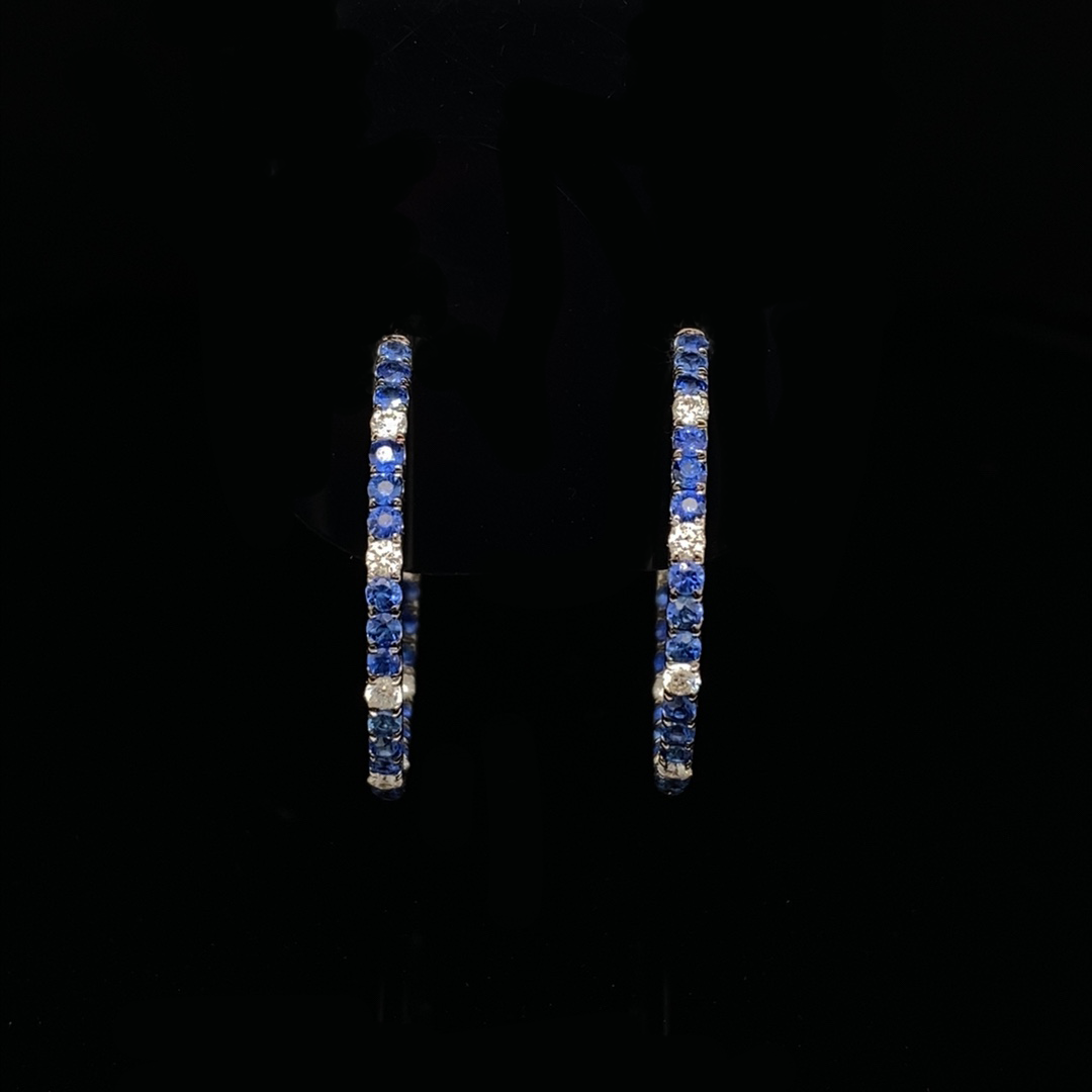 0.94ct Round Sapphire And Diamond Hoop Earrings