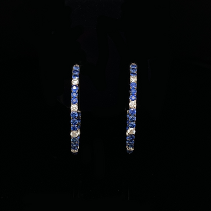 0.94ct Round Sapphire And Diamond Hoop Earrings