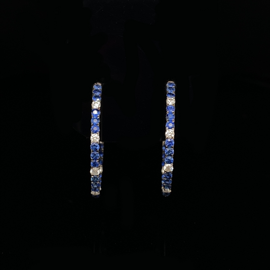 0.94ct Round Sapphire And Diamond Hoop Earrings