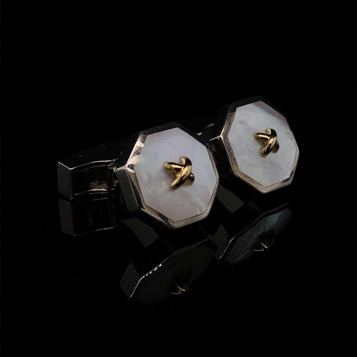 Silver Mother Of Pearl And Gold Cross Cufflinks