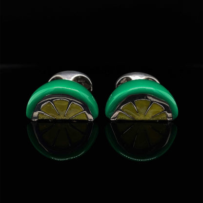 Silver and Enamel Lime Slice Cufflinks