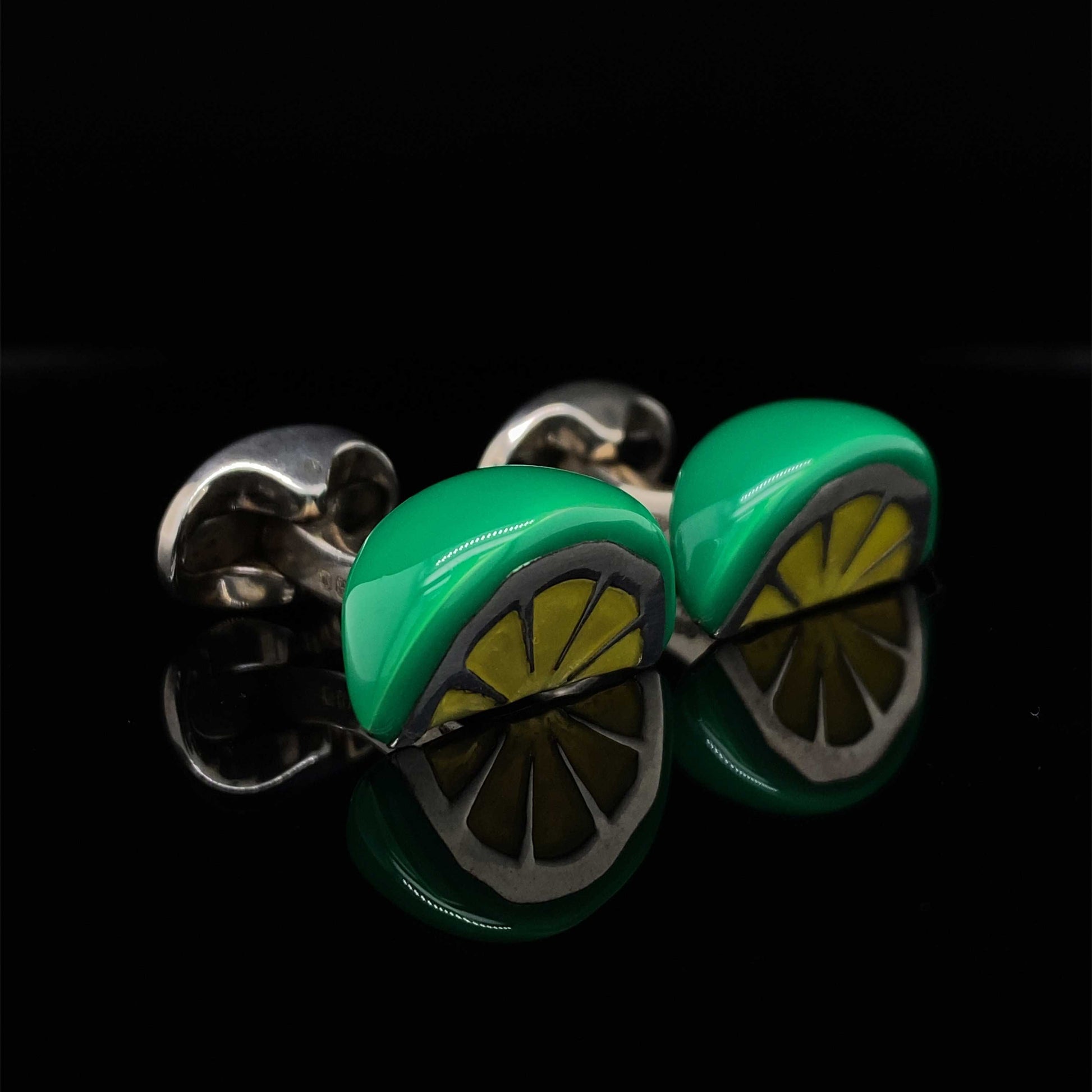 Silver and Enamel Lime Slice Cufflinks