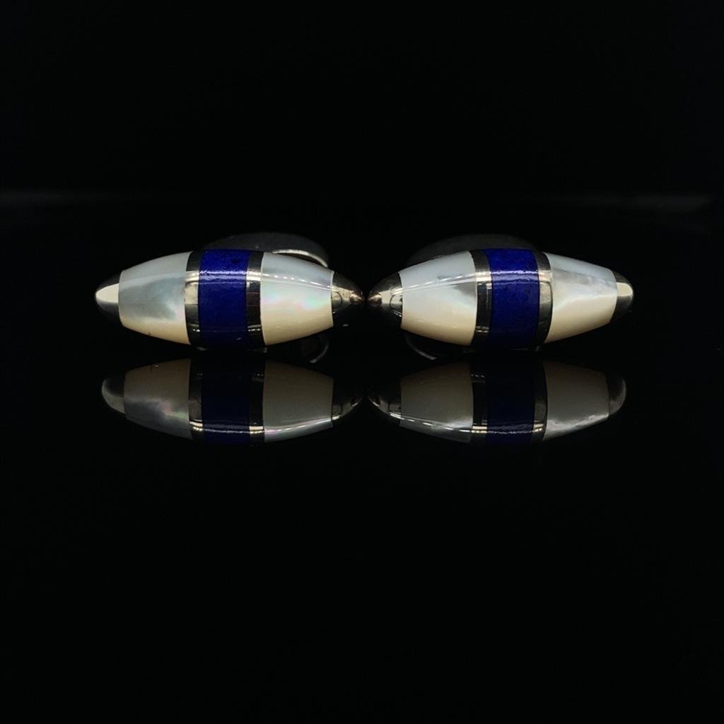 Silver, Mother of Pearl and Lapis Cufflinks