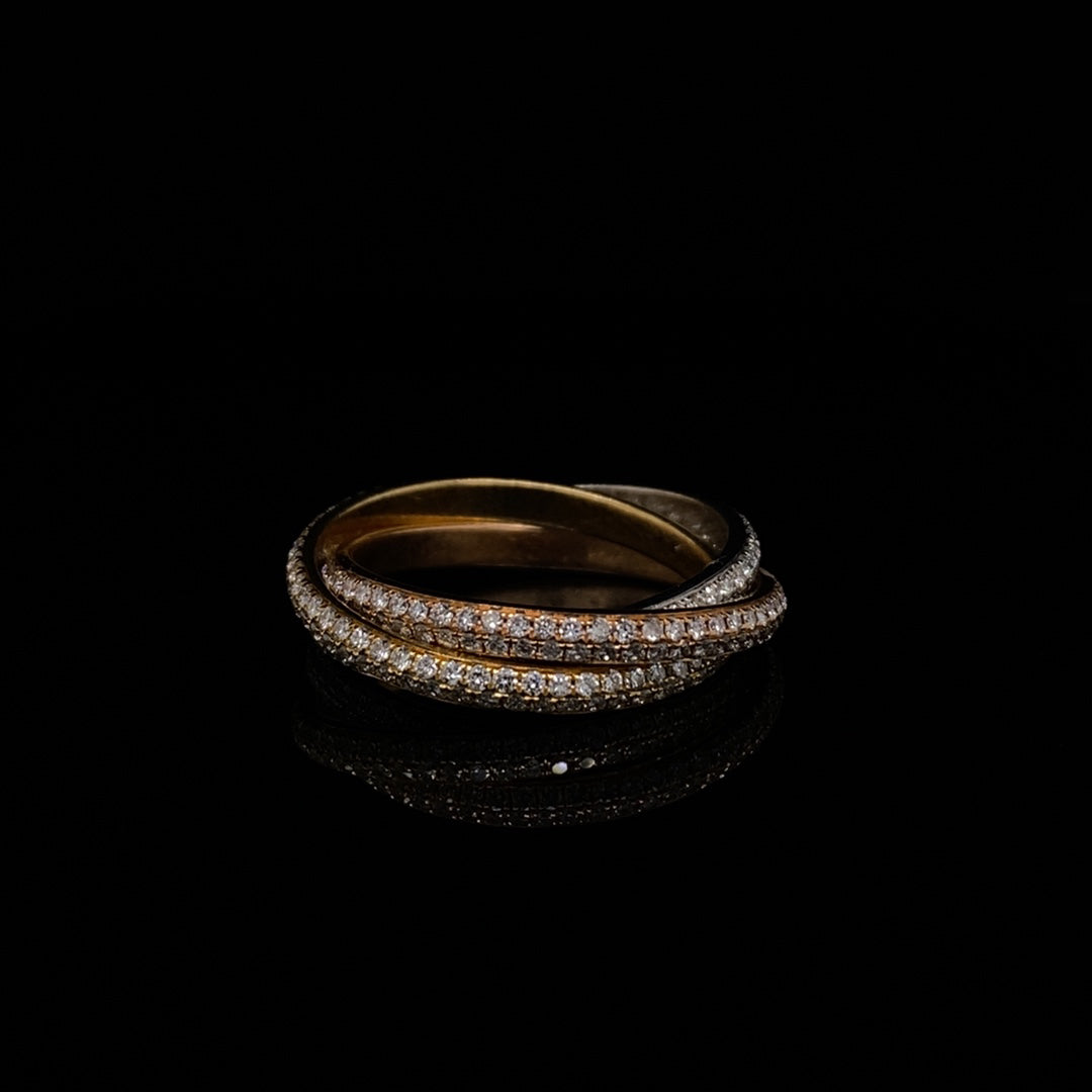 Three Colour Diamond Set Russian Wedding Ring