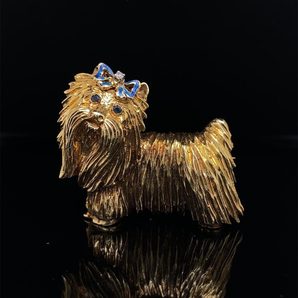Tiffany & Co. Vintage Yellow Gold Yorkie Dog Brooch