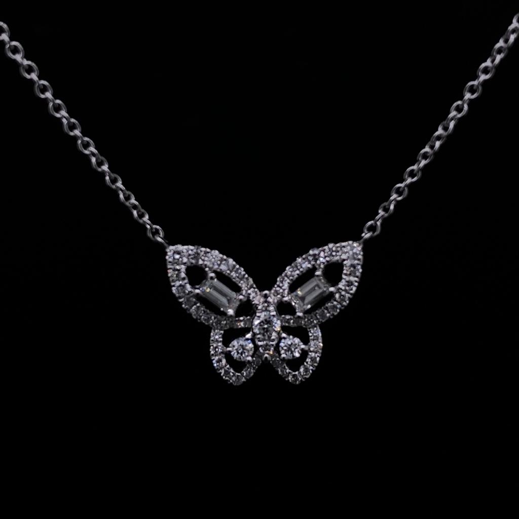 0.45ct Baguette And Round Diamond Set Butterfly Pendant