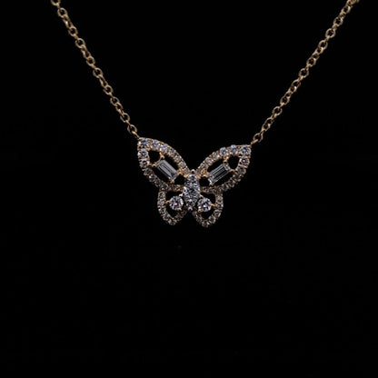 0.45ct Baguette And Round Diamond Set Butterfly Pendant