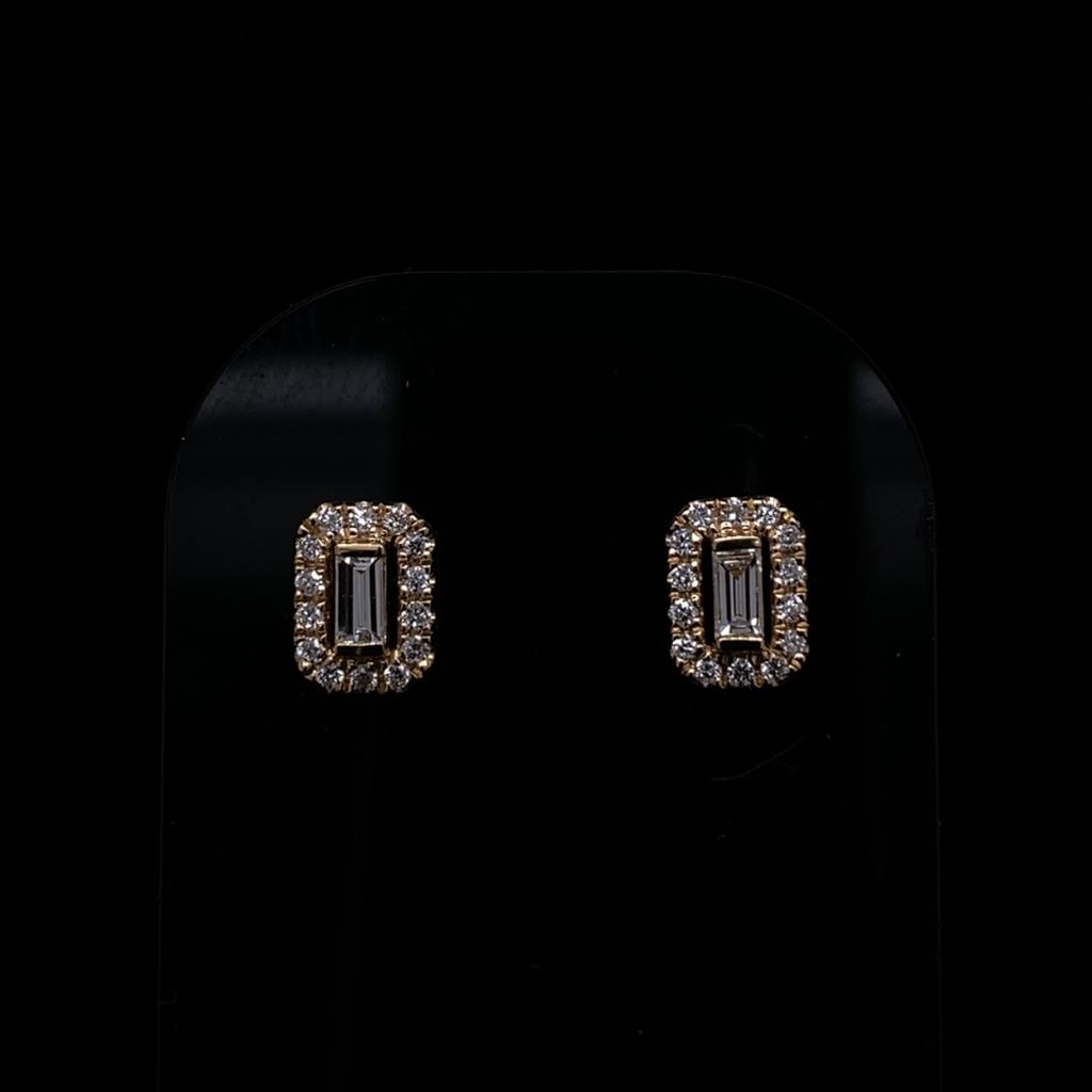 0.28ct Baguette And Round Diamond Cluster Earrings