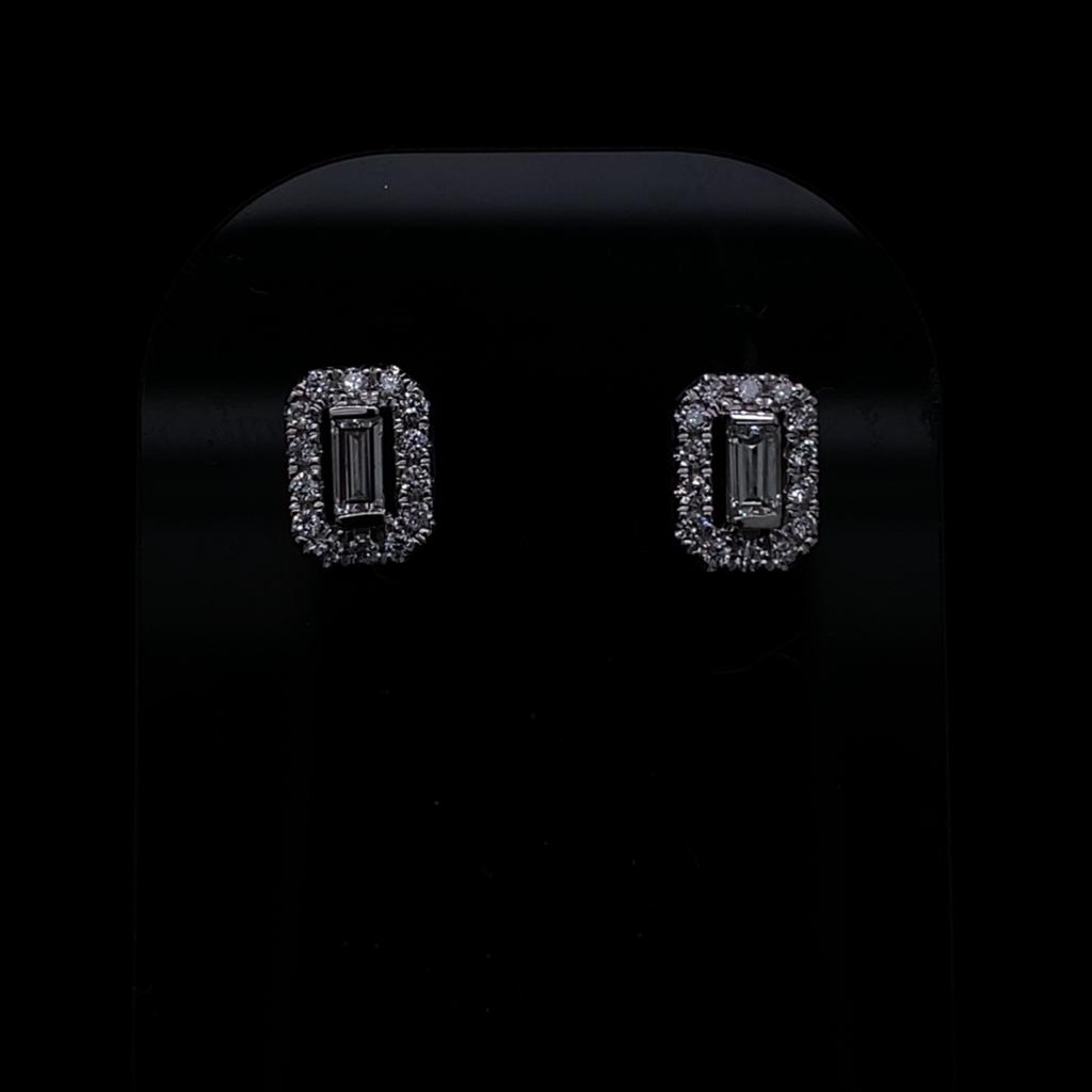 0.31ct Baguette And Round Diamond Cluster Earrings
