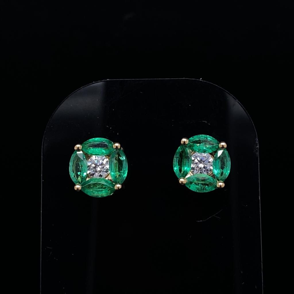 0.88ct Marquise Emerald And Diamond Round Stud Earrings