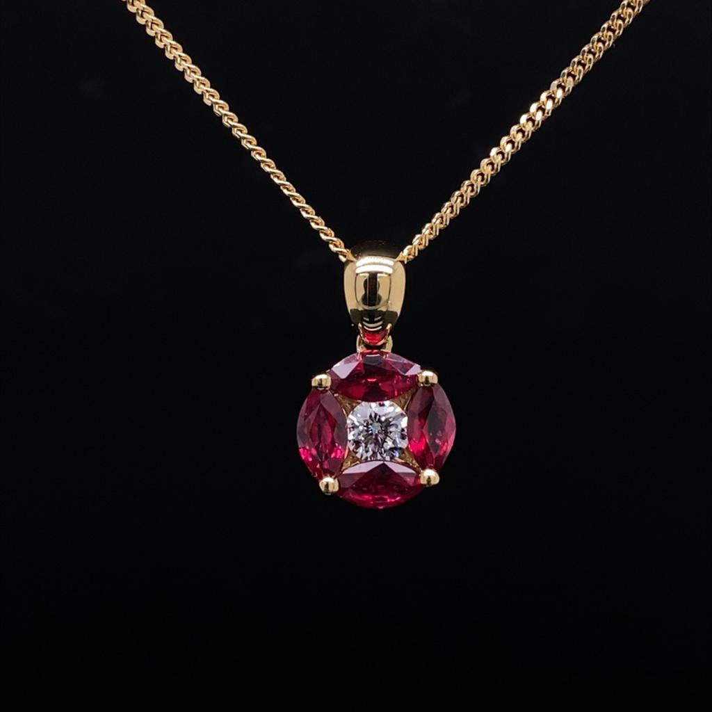 Marquise Ruby And Diamond Round Pendant