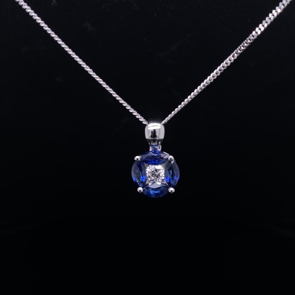 0.65ct Marquise Sapphire And Diamond Round Pendant