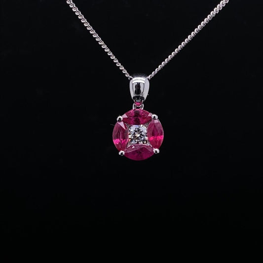 0.61ct Marquise Ruby And Diamond Round Pendant