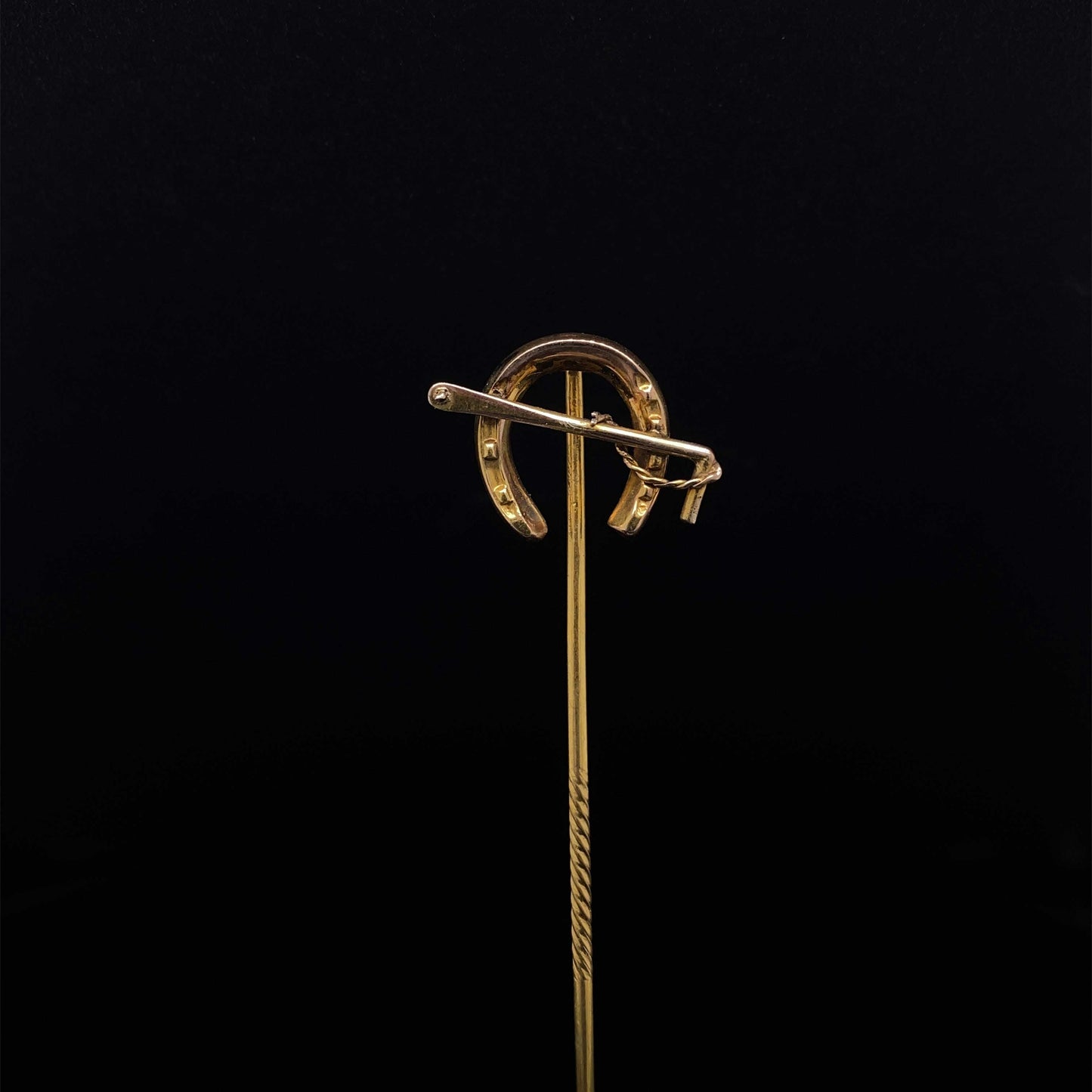 Yellow Gold Horse Shoe and Riding Crop Tie Pin