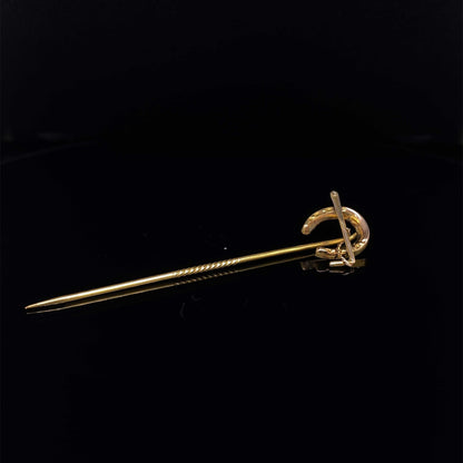 Yellow Gold Horse Shoe and Riding Crop Tie Pin