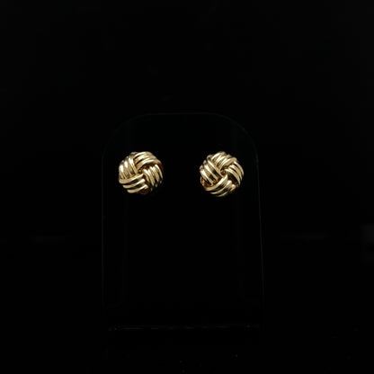 Yellow Gold Ribbed Knot Earrings