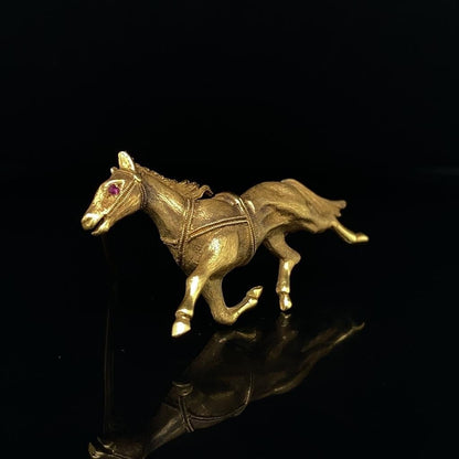 Yellow Gold Ruby Eyed Galloping Horse