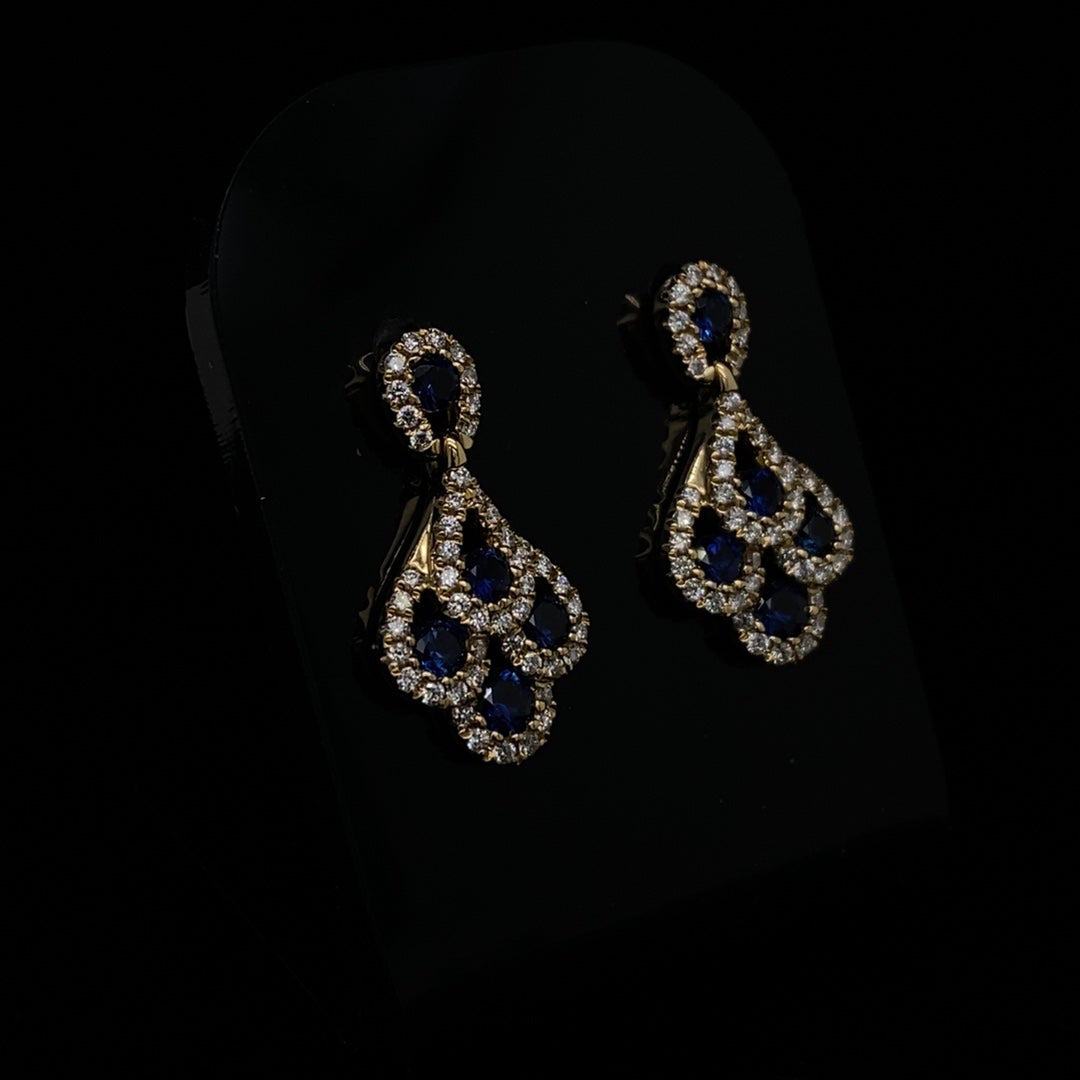 Yellow Gold Sapphire and Diamond Peacock Style Earrings