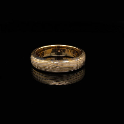 Yellow Gold and Silver Mokume Gane 5mm Wedding Ring