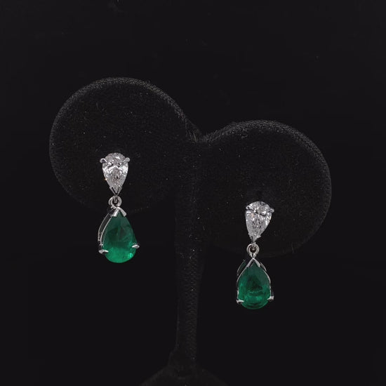 1.64ct Pear On Pear Emerald And Diamond Earrings