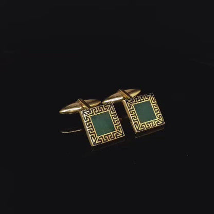 18ct Yellow Gold and Green Enamel Cufflinks
