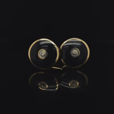 9ct Yellow Gold Onyx, Mother of Pearl and Diamond Cufflinks