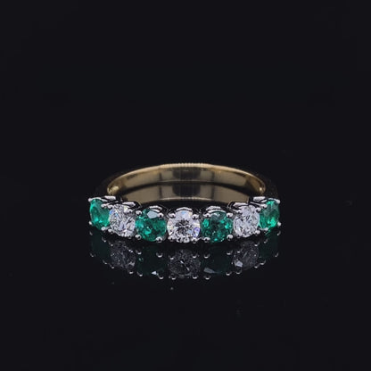 0.54ct Round Emerald And Diamond Seven Stone Ring