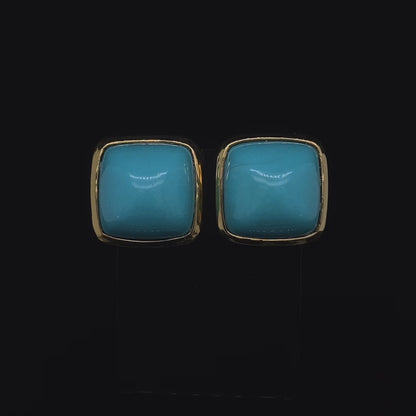 Cushion Shape Turquoise Clip Earrings