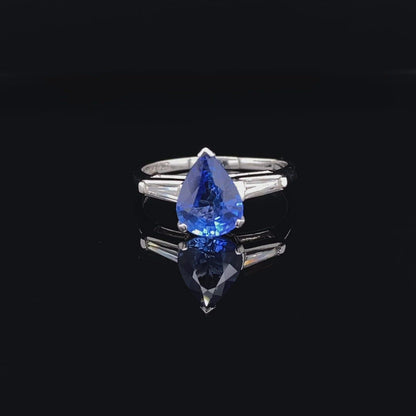 1.69ct Pear Cut Sapphire And Diamond Three Stone Ring