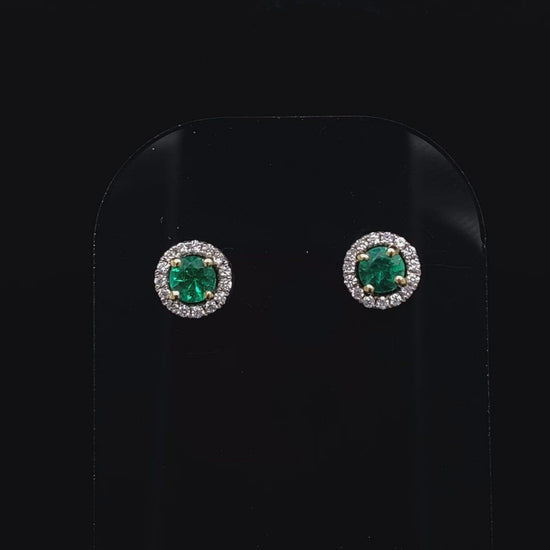 18ct White Gold 0.25ct Round Emerald And Diamond Halo Cluster Earrings